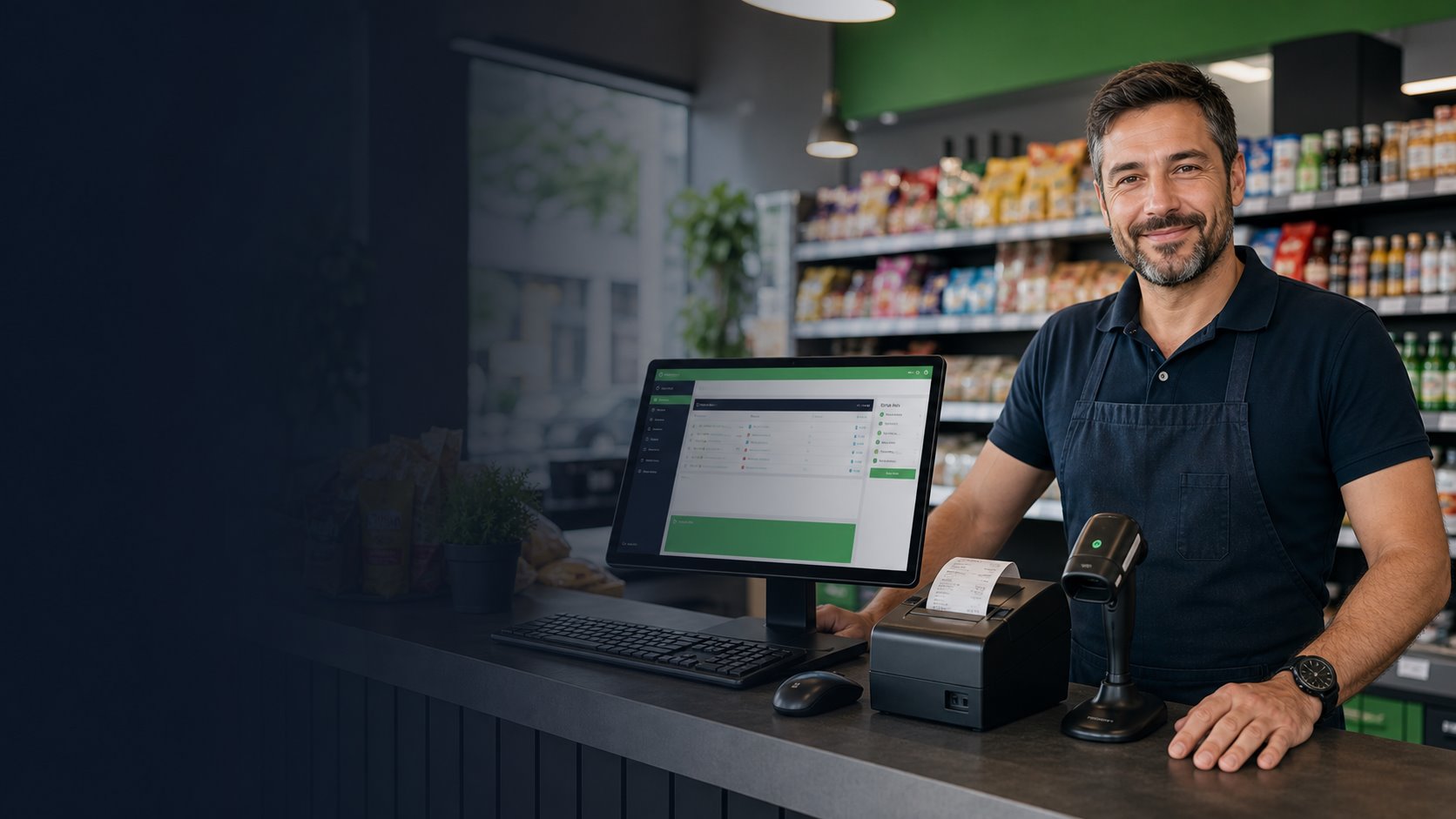 Comerciante usando ComerCiando con lector de códigos e impresora térmica